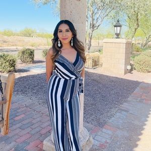 Striped Jumpsuit , Navy Blue and White